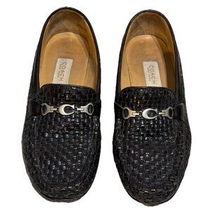 Coach Women's Size 8B Black Woven Leather Slip-On Loafers Shoes Made in Italy